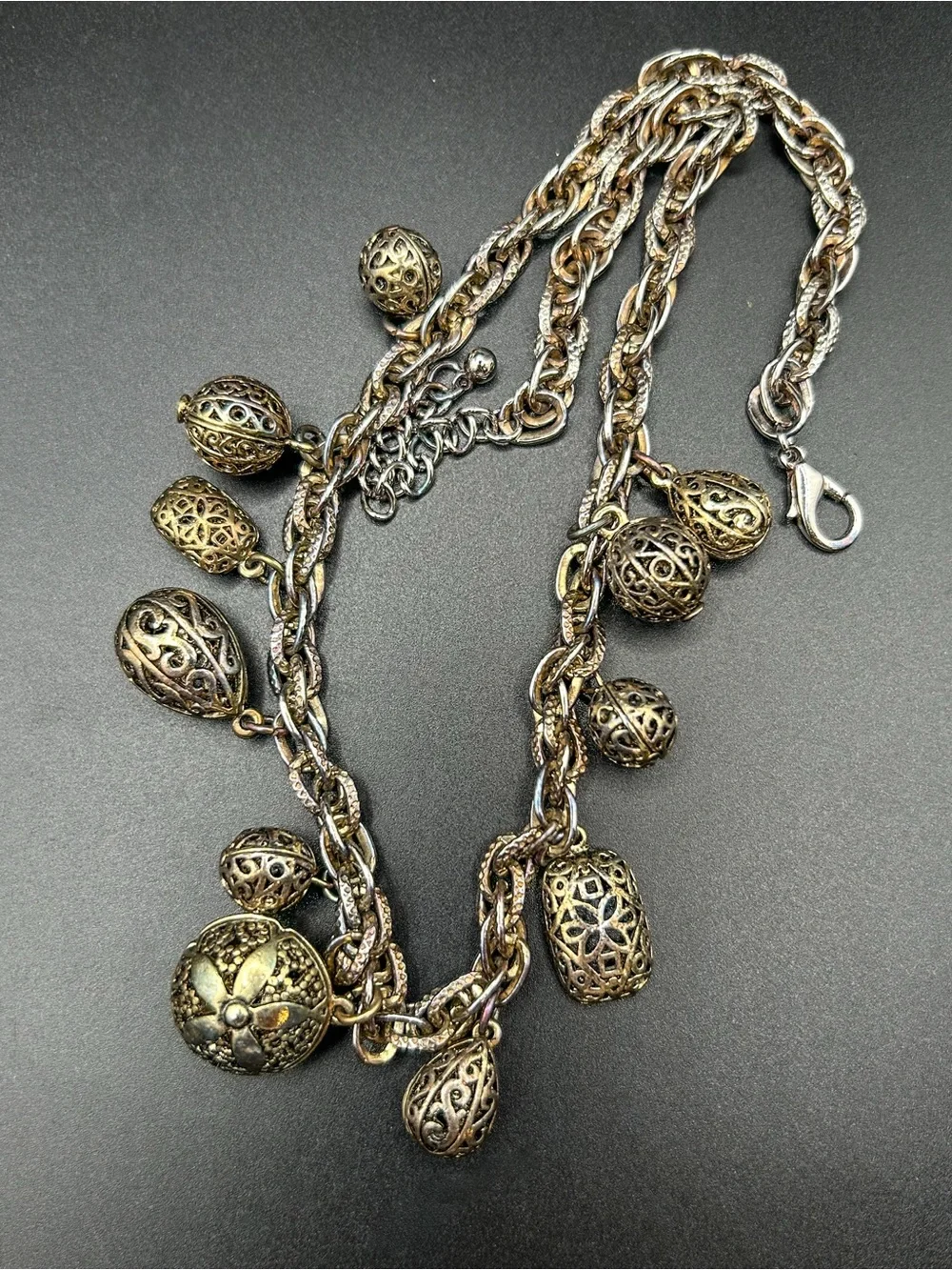 Gold Filigree Charm Statement Necklace